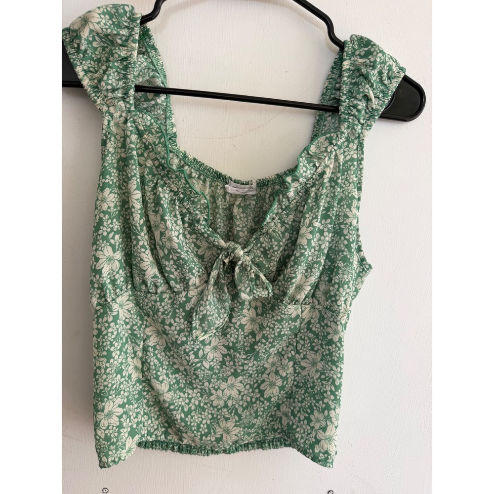 Sienna Sky WomensGreenFloral Tie Front Smocked Crop Top Ruffle Blouse 02CT4695 L